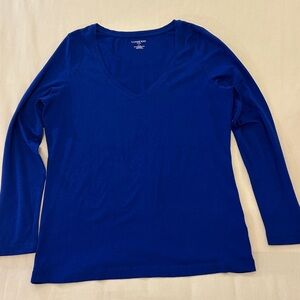 Lands End Fitted Long Sleeve V Neck Fitted T Shirt, Womens L